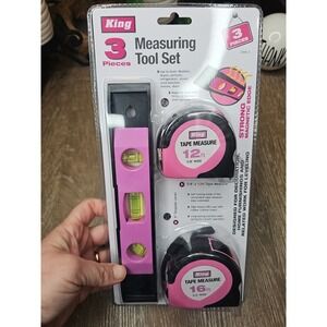 King 3-Piece Measuring Tool Set Pink | 2 Tape Measures 12ft & 16ft + Magnetic...